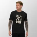 Man in a black Do the Work fitted tee, cream graphic of a lifter holding a barbell across the chest.